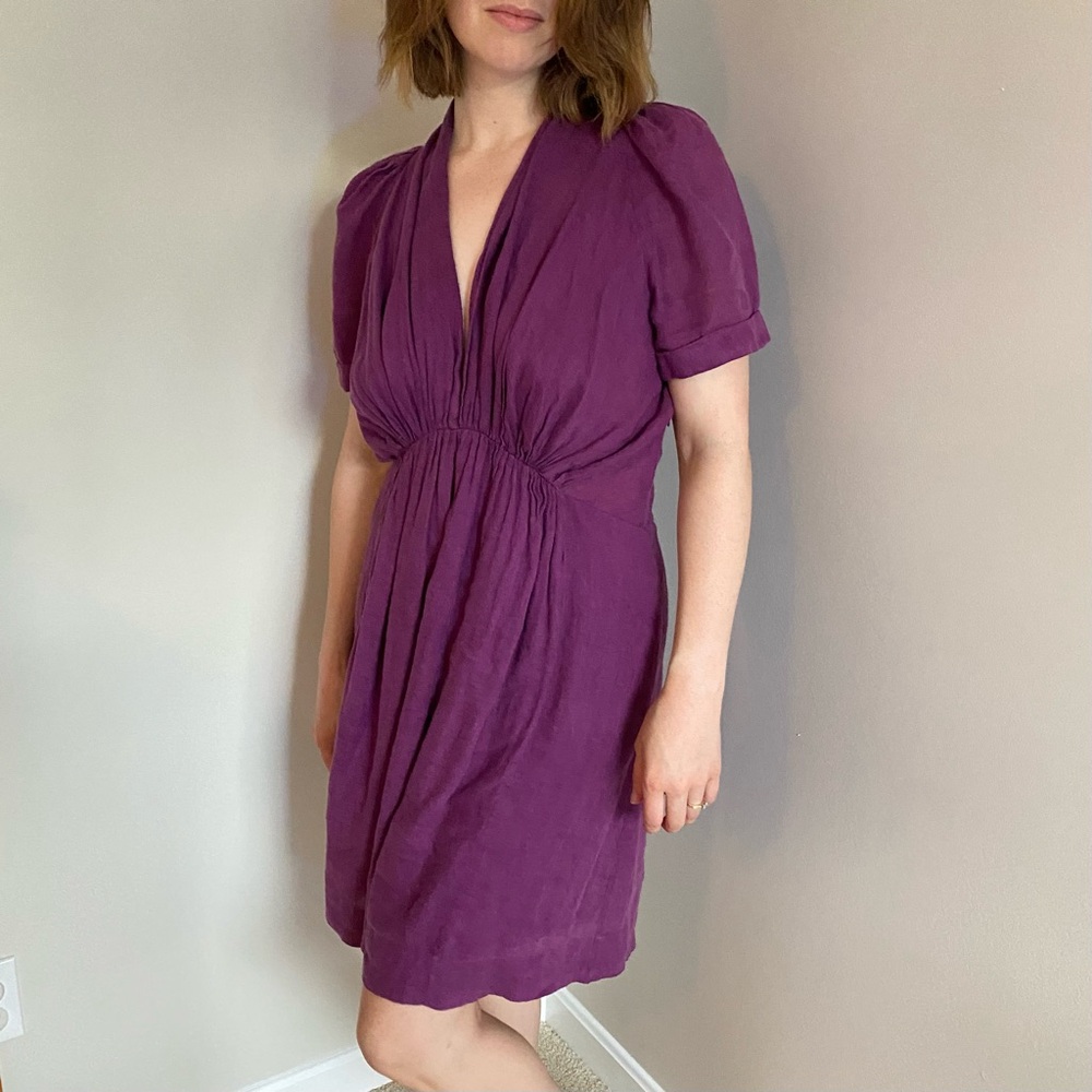Isabel Marant 100% Linen Dress Plunge Neckline Purple Size M ? See Measurements